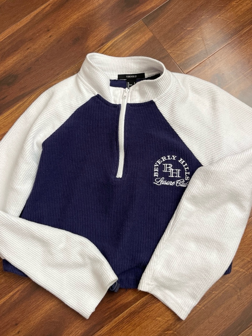 Forever 21 Navy and White Raglan Half-Zip Sweatshirt